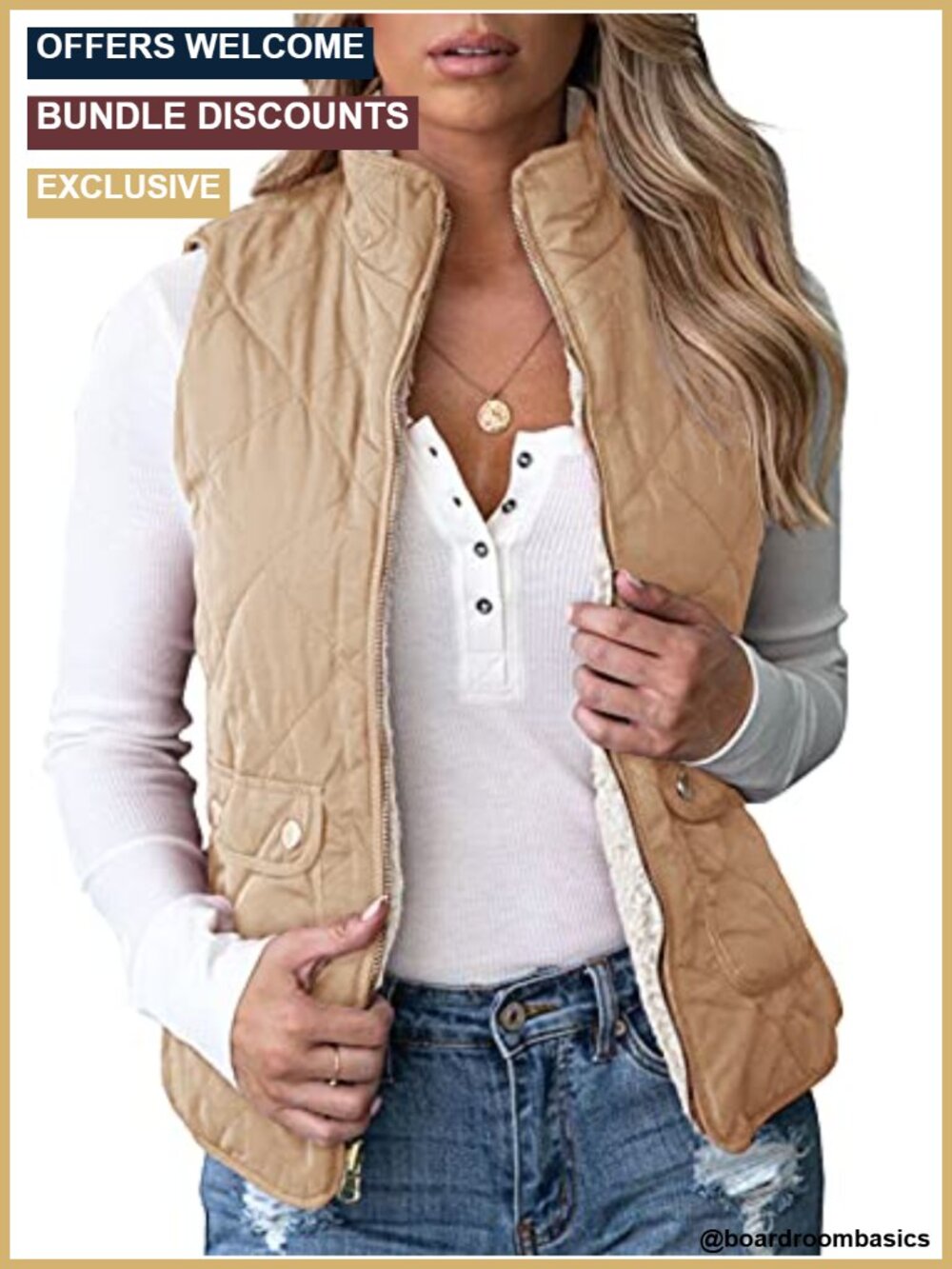 Reversible Quilted Sherpa Fleece Vest Lightweight Sleeveless Zip Up
